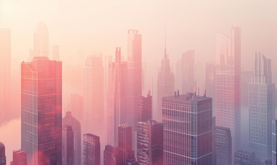 Obraz premium Serene Urban Skyline with Soft Pink and Orange Hues at Dawn