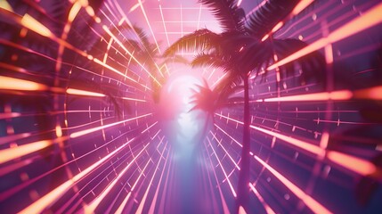 Obraz premium In this 3D illustration background, you can see a sci-fi and retro scene. It is rendered in decorative style and used for advertising or wallpaper.