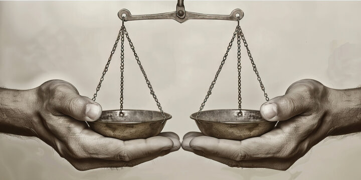 Balancing Act: Two hands delicately balancing a scale, symbolizing the pursuit of fairness in governance.