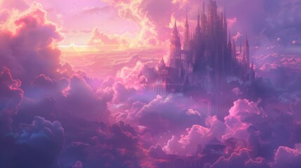 Obraz premium Castle in the Clouds at Sunset