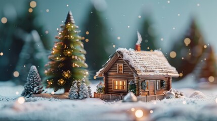 Fototapeta premium Cozy Cabin in a Winter Wonderland