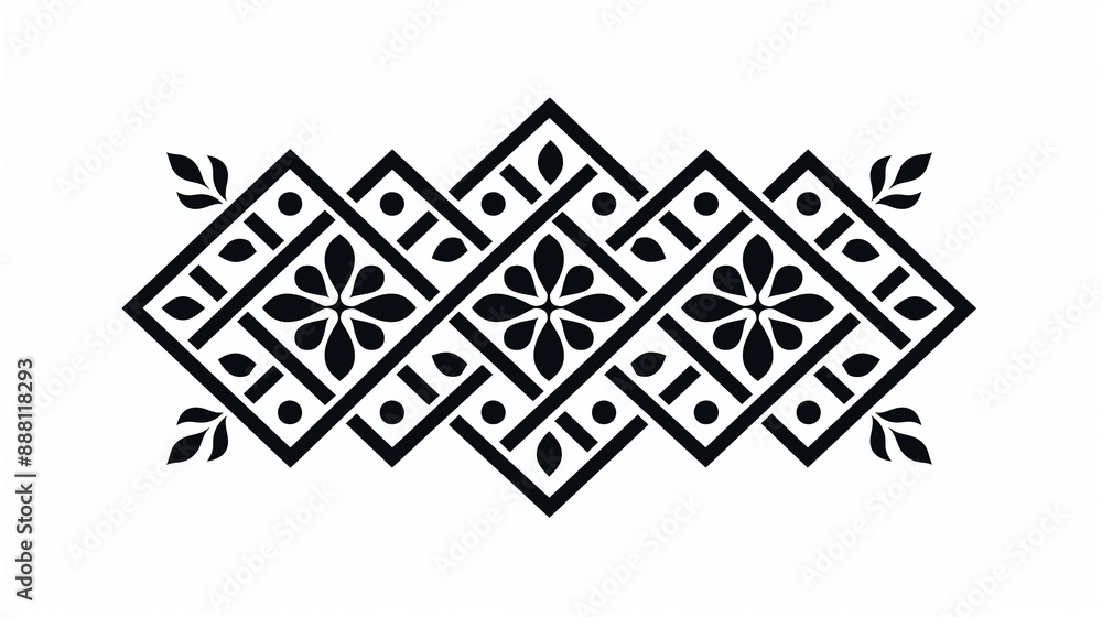 Poster minimalistic black slavic ornament isolated on white background intricate pattern and geometric shap
