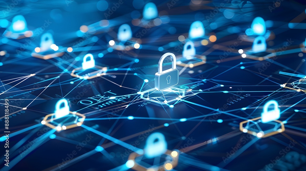 Poster cybersecurity and information or network protection. future technology web services for business and