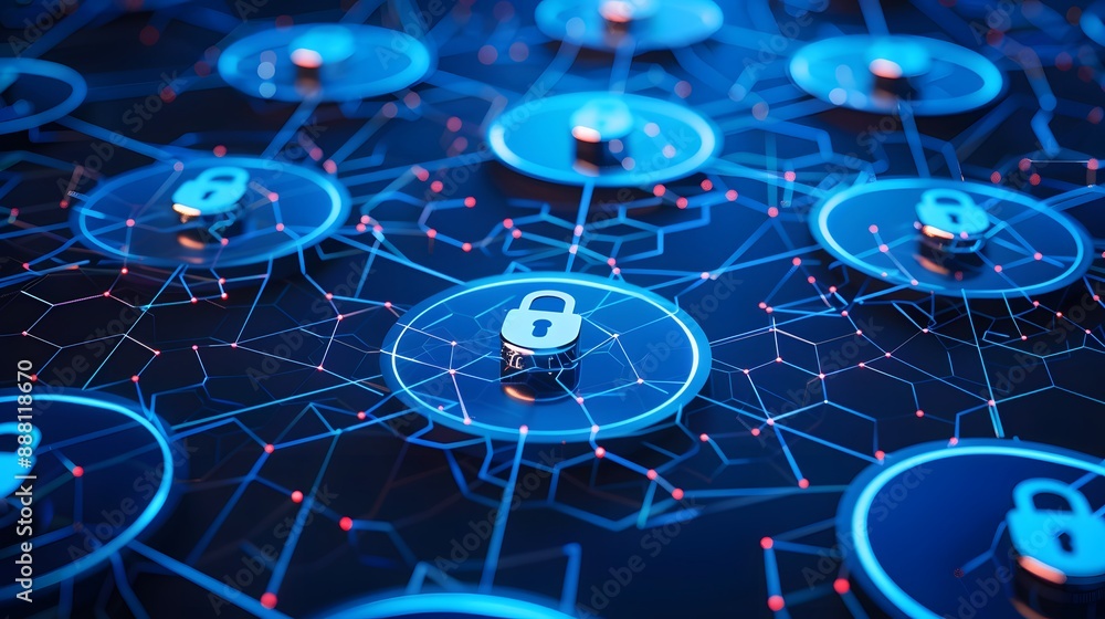 Poster cybersecurity and information or network protection. future technology web services for business and