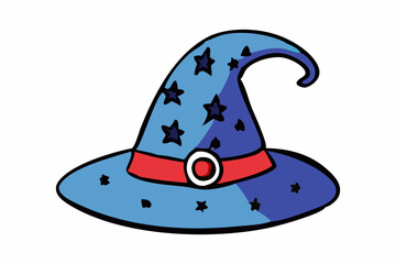 Fototapeta premium Witch hat isolated on a white background. Wizard pointed hat. Concept of Magic Accessory, Halloween, Fantasy Garment, Colorful Illustration. Print, design element.