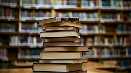 Stack of Books Symbolizing Knowledge and Learning in Library Setting