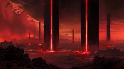 Embrace the exciting adventures of an abstract futuristic black and red gaming landscape made with generative stock