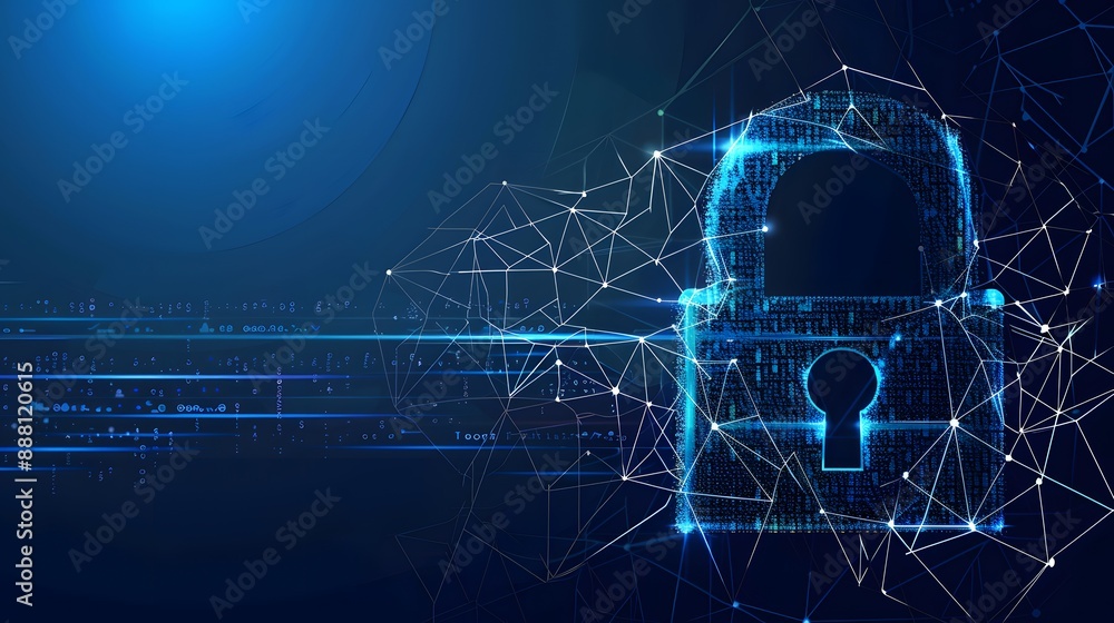Poster cybersecurity and information or network protection. future technology web services for business and