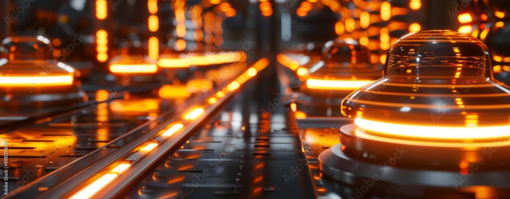 Poster the automated logistics center sorts and dispatches packages using robots