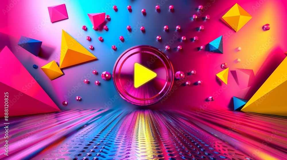 Poster vibrant geometric abstract background with neon colors and patterns