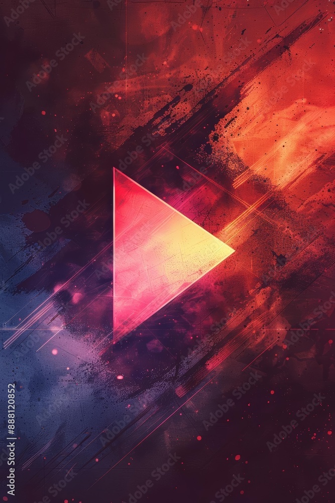 Poster abstract red and blue gradient graphic with geometric play button