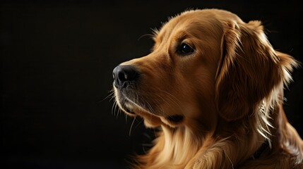 Closeup Portrait of a Majestic Golden Retriever Dog Sitting in a Studio Environment