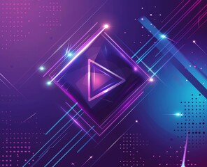 Abstract Futuristic Play Button in Neon Purple and Blue Tones