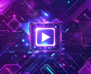 Futuristic Neon Play Button with Geometric Abstract Design