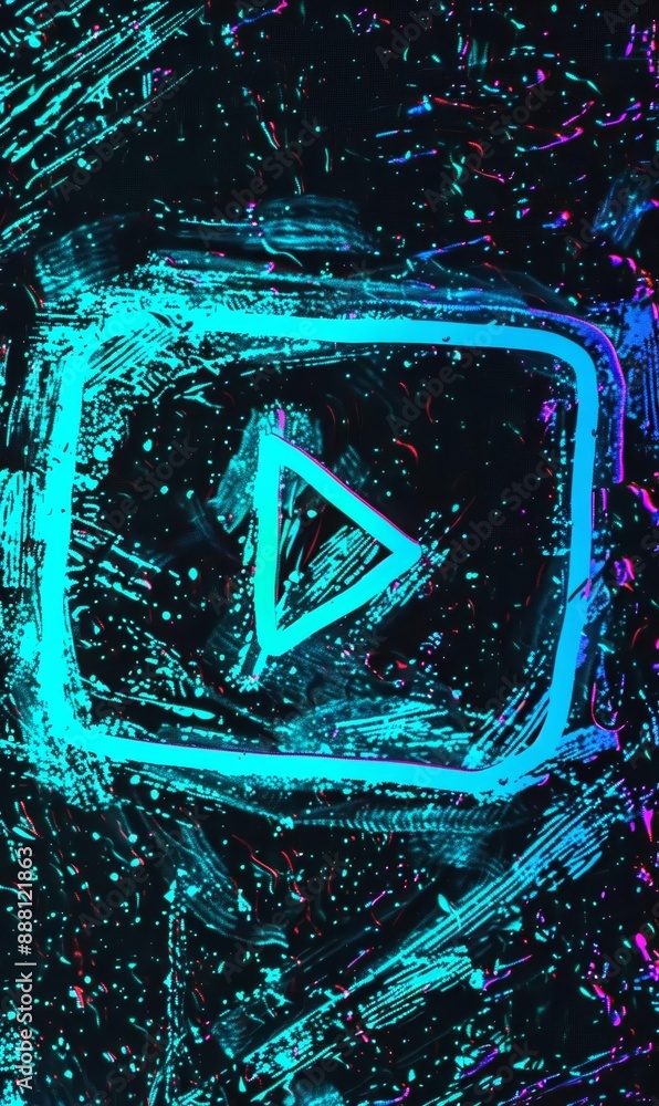 Aufkleber futuristic abstract play button art with neon colors and play button symbol