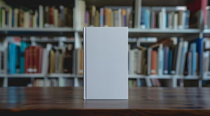 Mockup book cover, white cover with blur library background, perfect for showcasing book designs