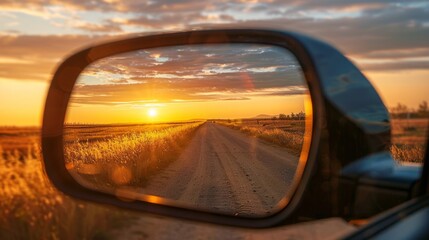 Sunset View Through a Rearview Mirror