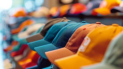 Fototapeta premium Colorful Caps On Display in a Shop