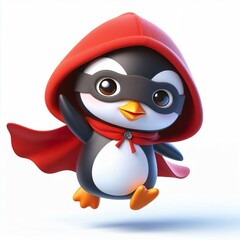 Fototapeta premium 3D superhero cute penguin with a cloak and mask