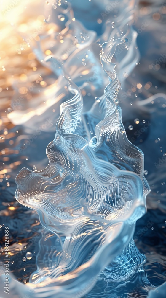Poster abstract close-up of water splashes with a colorful, dynamic texture, capturing the essence of fluid