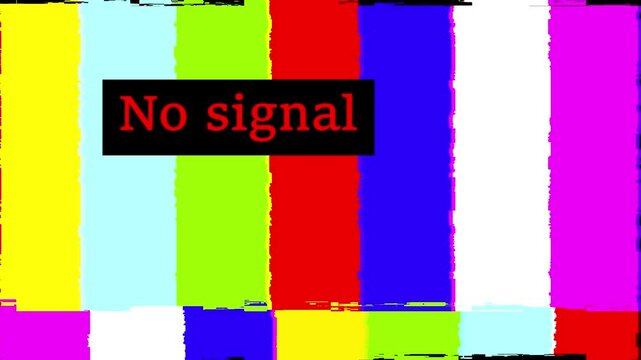 No signal television screen. Color bars experiencing technical difficulties animation video background.