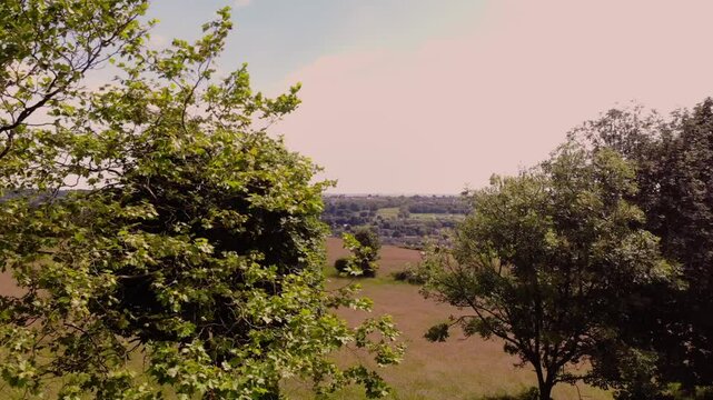 Batley town in Yorkshire England wide aerial drone shot 