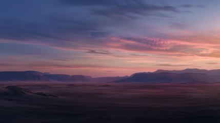 Majestic sunset over the serene landscape with mountains and colorful sky during twilight