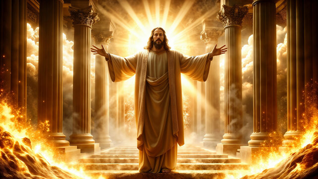 Jesus Christ in the Heavenly Sanctuary as our Intercessor and Advocate next to the Father illustration