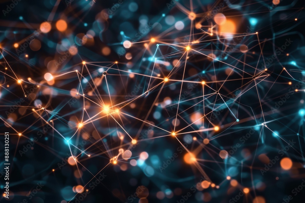 Aufkleber bright sparks: illuminated dots and web of links against dark backdrop