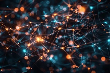 Bright sparks: illuminated dots and web of links against dark backdrop