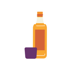 Vector illustration with a glass and a bottle of yellow drink with an iron lid