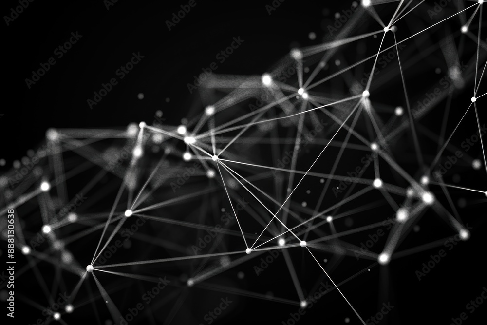 Poster abstract shapes connected by lines on dark background