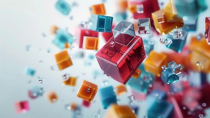 Naklejka premium Abstract colorful cubes floating in mid-air.