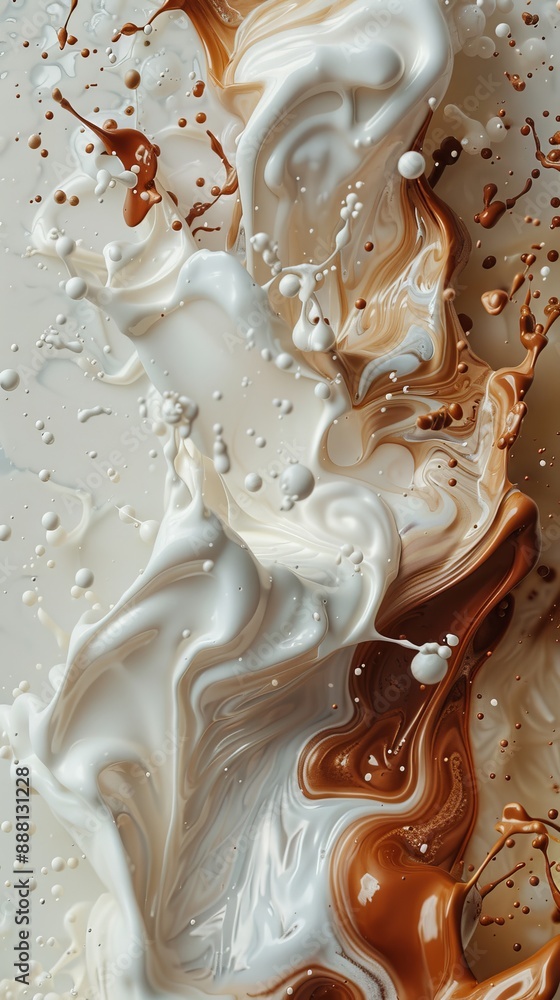 Poster abstract fluid art with white and brown swirls creating a dynamic and textured design perfect for cr