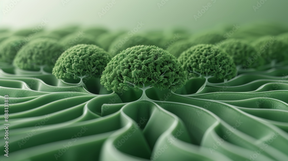 Poster Abstract green textured landscape with organic shapes resembling broccoli clusters, creating a unique and natural visual pattern.