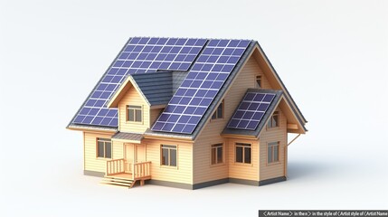 3D-rendered house with solar panels, presented in a clear, high-resolution image.