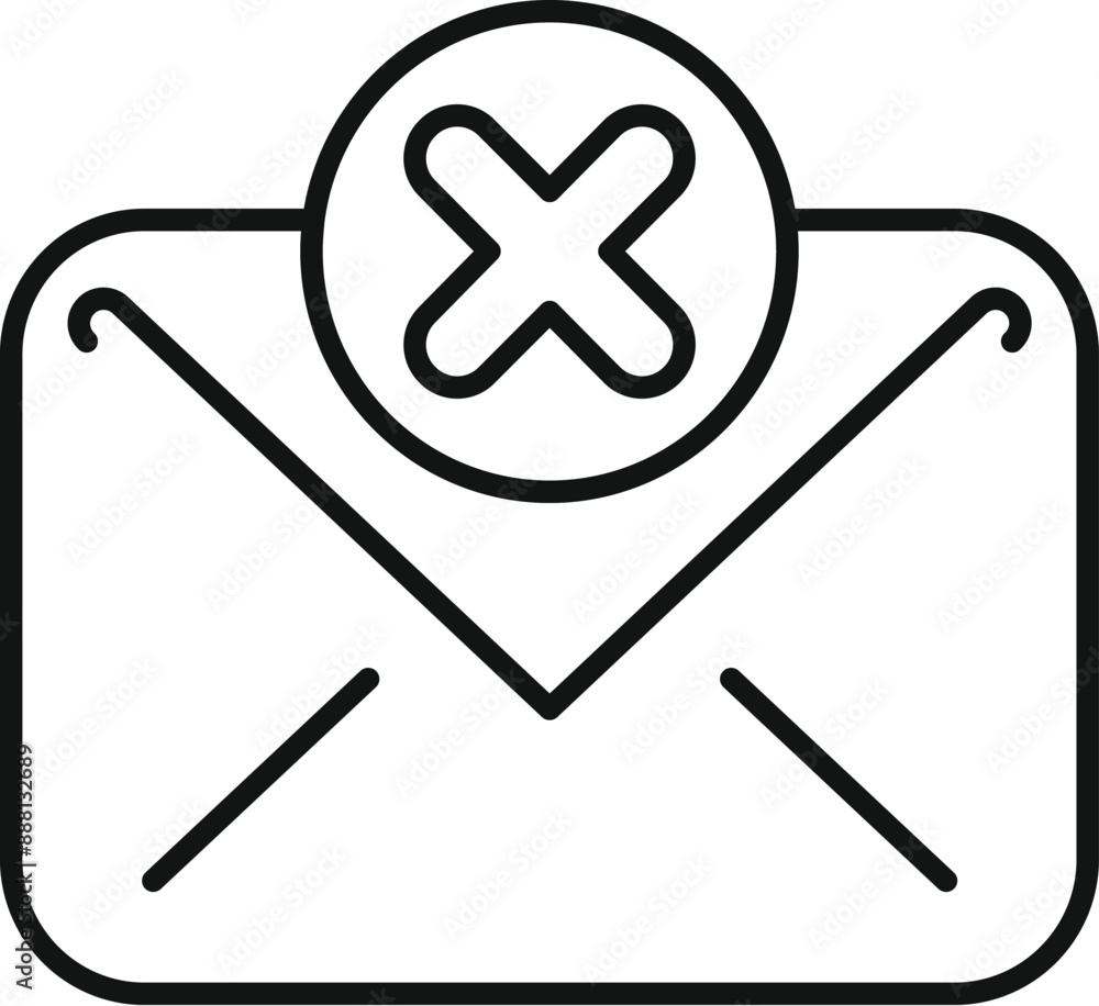 Poster simple line icon of a mail envelope with a cross mark, representing email cancellation