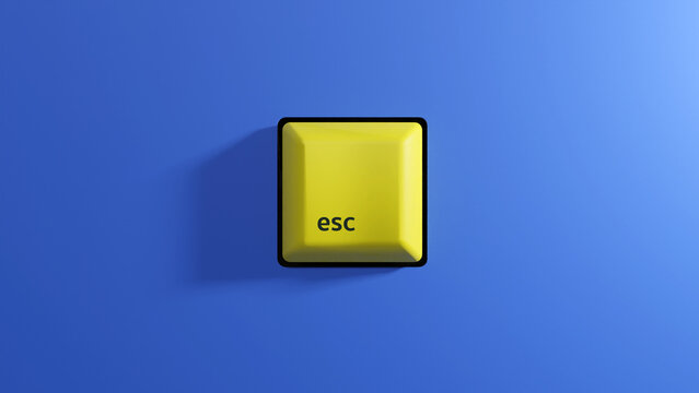 Orange Keyboard esc button on blue background, 3d render