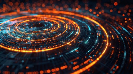 Fototapeta premium A futuristic RGB wallpaper with neon wave lights features a circular soundwave background.