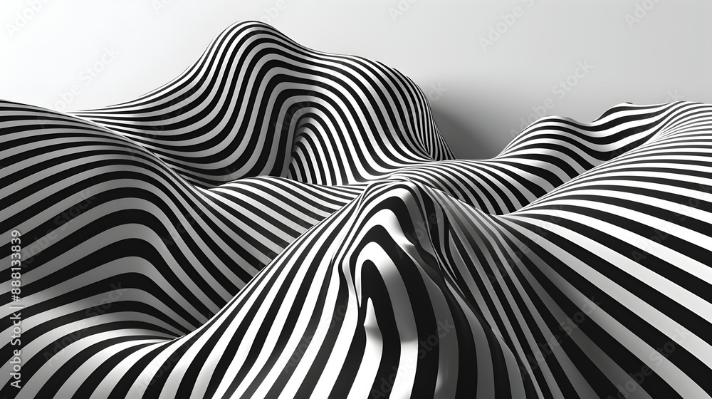 Poster mesmerizing monochrome waves abstract geometric digital art pattern design
