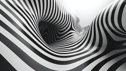Naklejka premium Mesmerizing Black and White Optical Illusion Abstract with Geometric Striped Patterns and Wavy