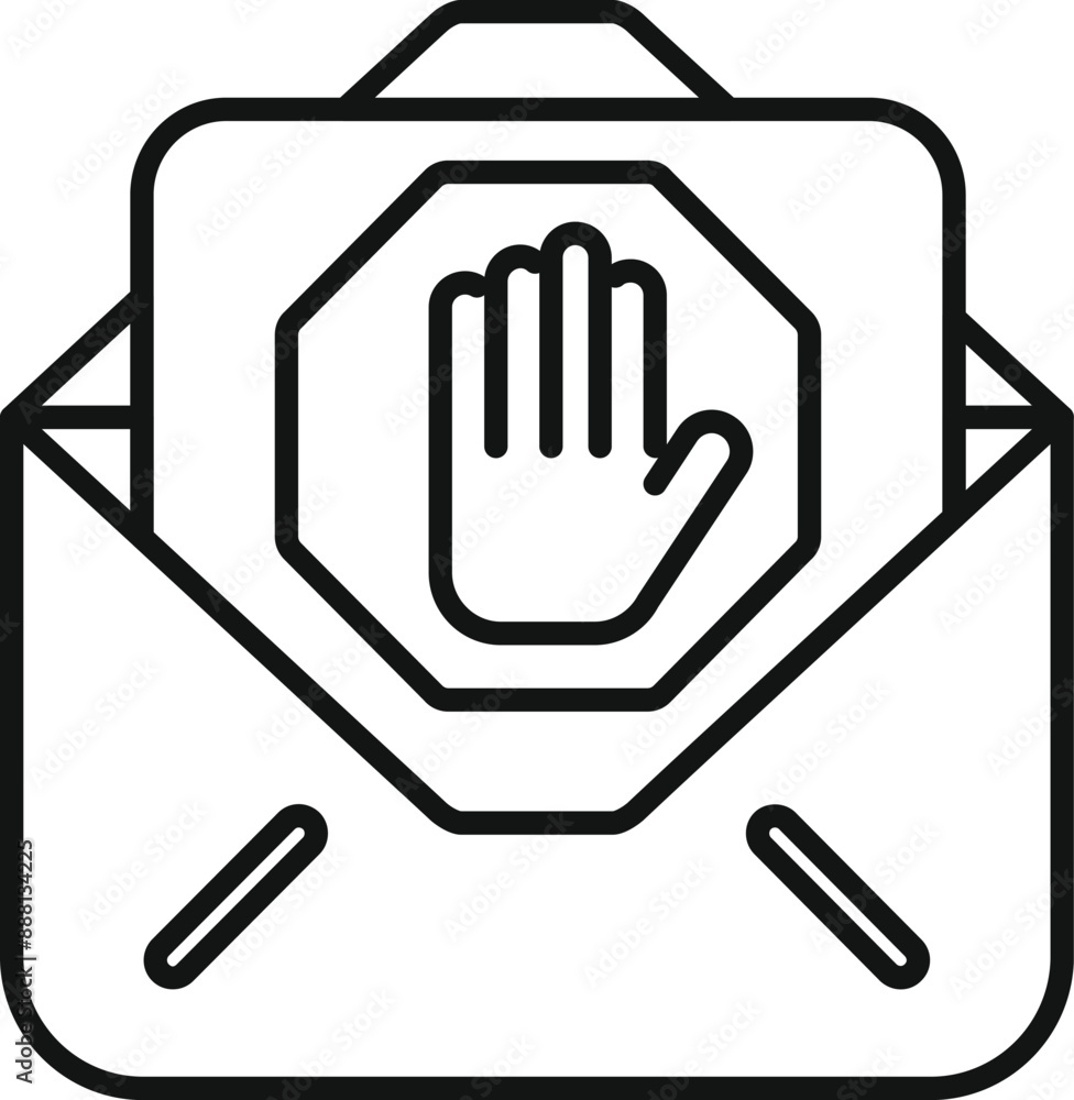 Poster open mail envelope with stop hand sign showing rejection of spam