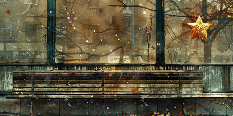 The Lost Dreams: A boarded-up shop window, a vacant park bench, and a single star-shaped balloon.