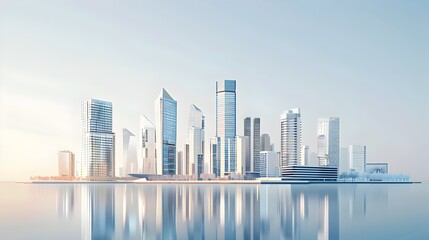 Futuristic Modern Cityscape with Sleek Skyscrapers and Reflective Glass Buildings Overlooking a