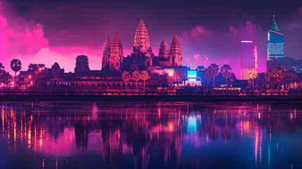 Obraz premium The colorful of Angkor Wat, Cambodia isolation background, Illustration