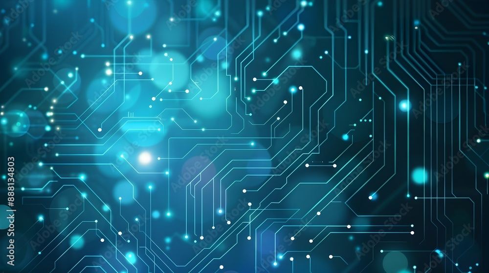 Poster futuristic circuit board digital technology background with glowing connections and data flows