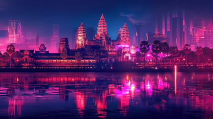 Obraz premium The colorful of Angkor Wat, Cambodia isolation background, Illustration