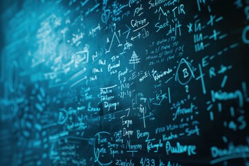 Fototapeta premium Mathematical Equations, Complex formulas on chalkboard, Academic Knowledge