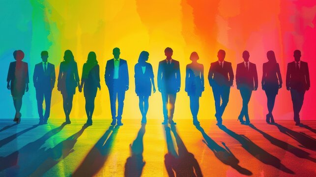 Business Silhouettes, Diverse professionals with colorful background, Teamwork Diversity. - Powered by Adobe