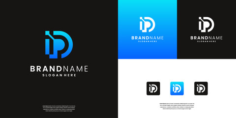 Abstract technology letter P or D or PD monogram logo design inspiration